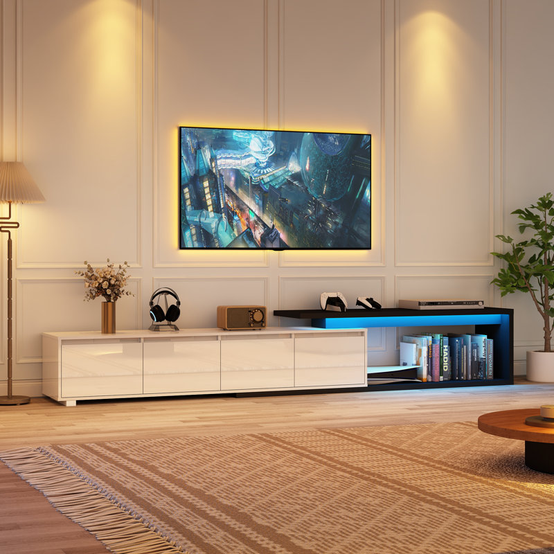 75"-110" extendable tv stand with led light with 2 drawers and 2 cabinets