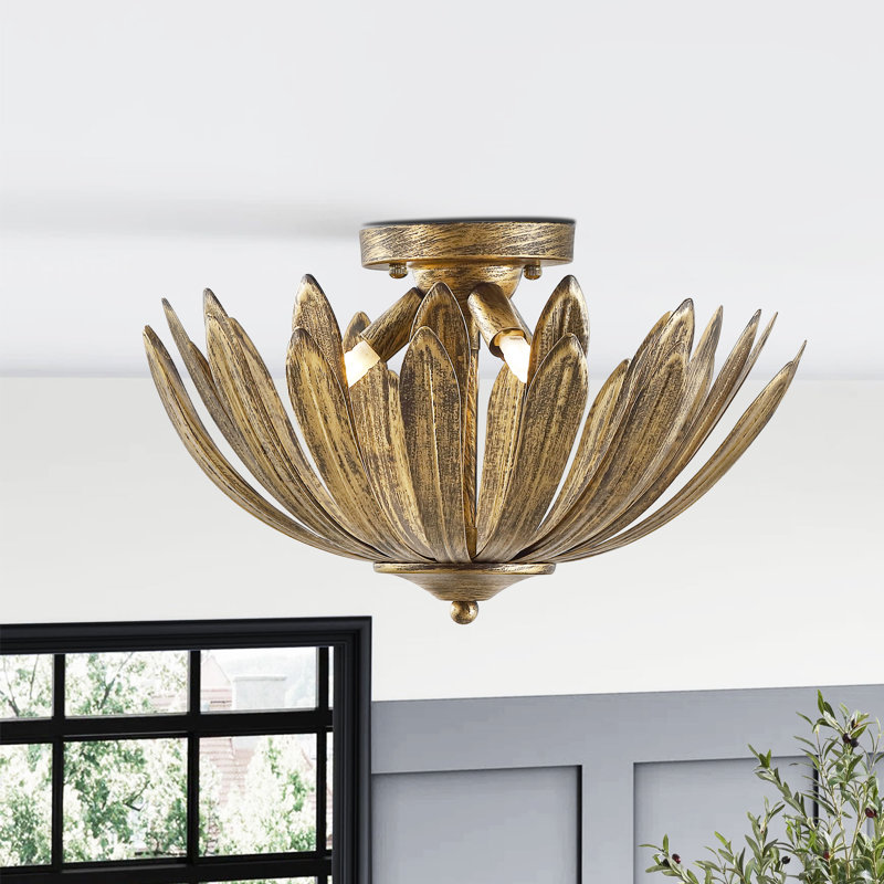 15" 3-Light Antique Gold Leaf Semi-Flush Mount Ceiling Light
