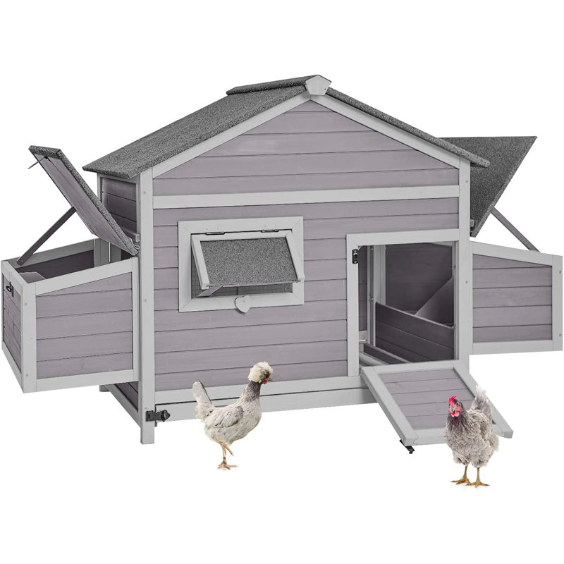 Chicken Coop Outdoor Poultry Cage Wooden Hen House With Large Nesting Box, Backyard And Farm