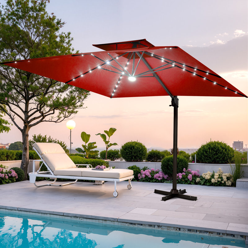 129'' x 105'' rectangular outdoor solar led cantilever patio umbrella