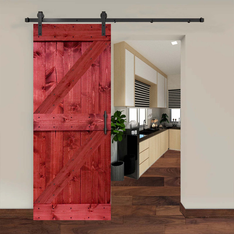 Paneled Wood Painted Barn Door with Installation Hardware Kit