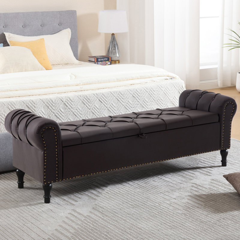 Cleota 66.9'' Faux Leaher Upholsteed Storae Bnch