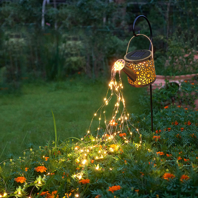 solar lights outdoor decorative, metal solar watering can lights waterproof, small hanging solar garden decor yard lights outside patio lawn, gifts for birthday(warm white)