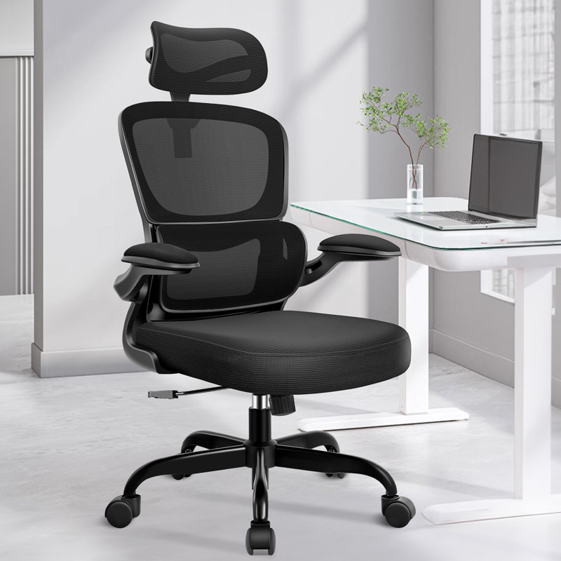 lidwien ergonomic breathable mesh office chair with adjustable headrest and flip-up arms
