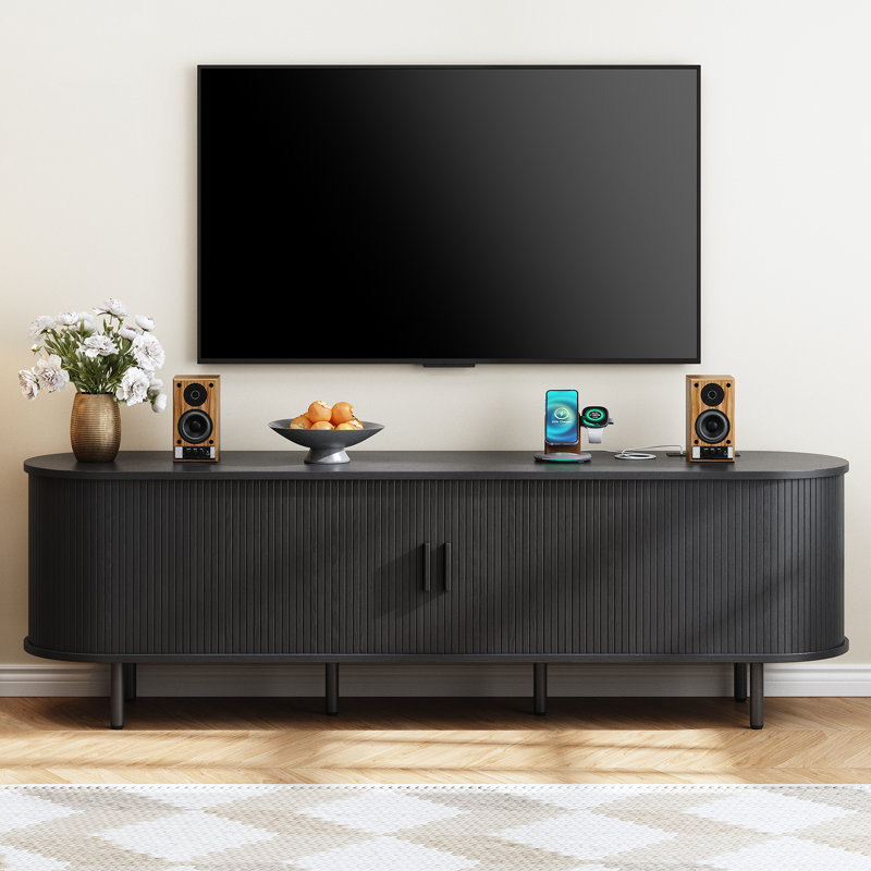 tv stand with storage and shelves designed to fit 55’’ - 80’’ tvs. wood entertainment center for living room and bedroom, media console and modern tv console table