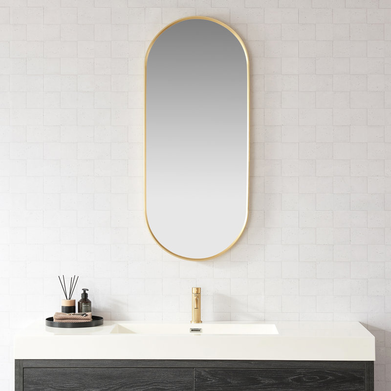 mercer41 elaya 19.7 in. w x 45 in. h oval aluminum framed wall mount mirror