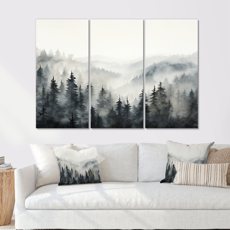 Grey Misty Morning Forest Horizon - Forest Wall Art Print Set