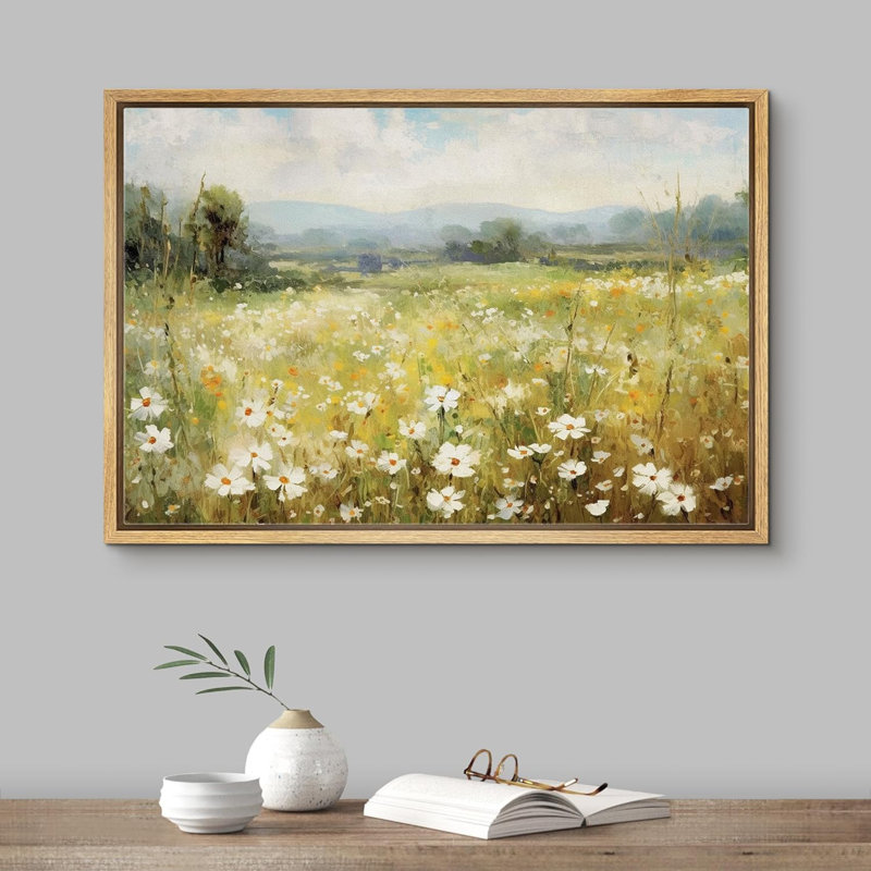 vibrant wildflower white daisy flowers meadow floral botanical landscape rustic pictures framed canvas print wall art