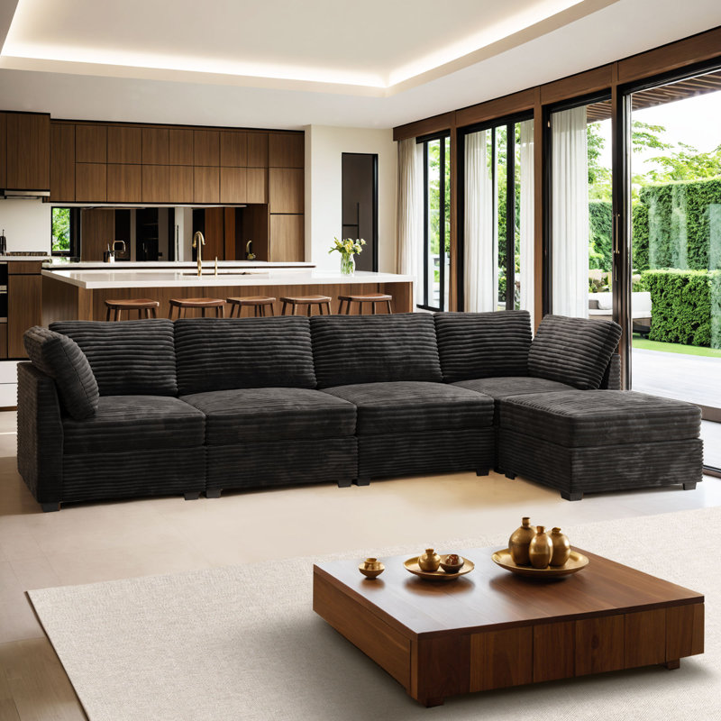 incomplete 130\"large Upholstered Sofa With Ottoman For Living Room, Office, Bedroom, Modern Sectional Couch Sofa, Comfy Cloud Couch