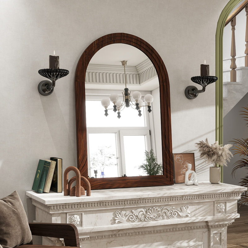 arched wooden border wall mirror decorative mirror waterproof bathroom mirror