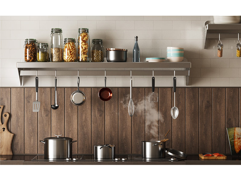 stainless steel shelf pot rack, wall mounted shelf with hooks, 220 lb capacity commercial shelves metal shelving, cookware organization storage rack