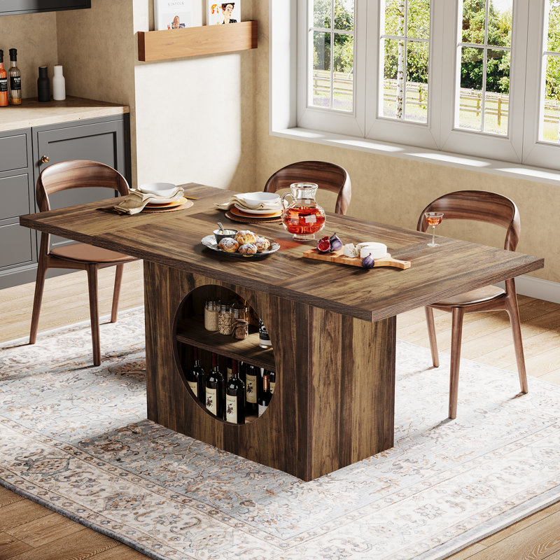 (Incomplete) 63\" Rectangular 2-Tier Storage Dining Table for 4-6 People, Farmhouse Kitchen Table Dinner Table