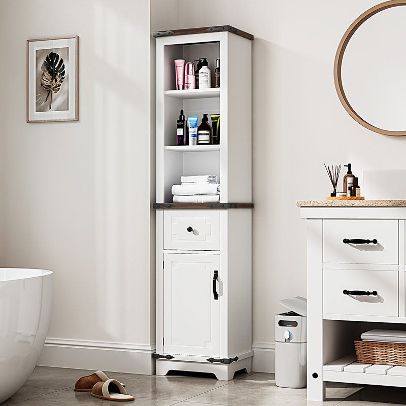 Freestanding Linen Cabinet, 5-Tier Tall Bathroom Storage Cabinet Tower with Doors & Adjustable Shelves for Office Home