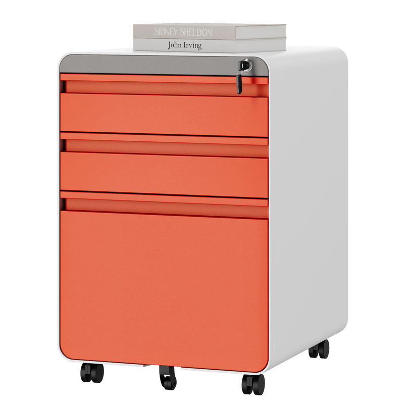3 drawer file cabinet, metal filing cabinets with lock wheels, anti-tilt under desk design (no assembly required)