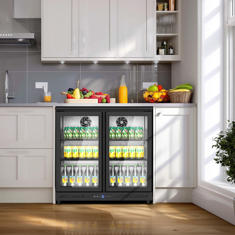 7.4 cu. ft commercial built-in bar cooler beverage refrigerator with 2 doors in black