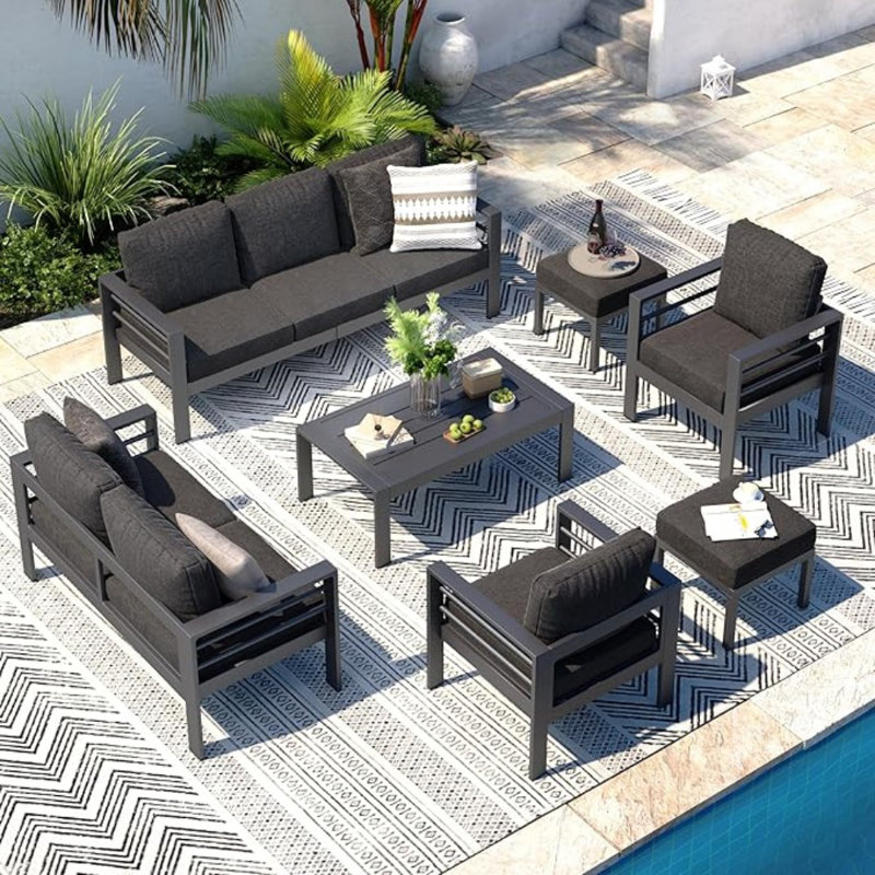 Incomplete box 3/3 )( Dark gray)Charlsa 9 - Person Patio Conversation Sets with Cushions