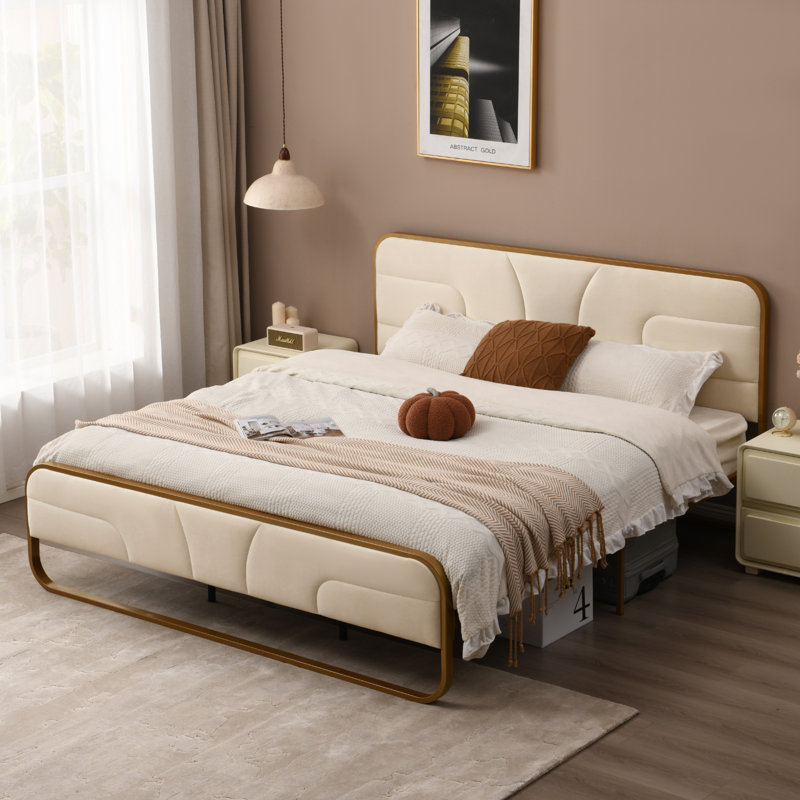 nelsie upholstered platform bed with velvet tufted headboard