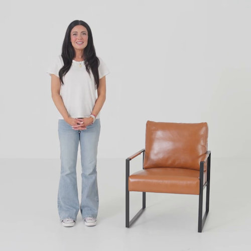 achilina 24.4'' wide vintage soft vegan leather arm accent chair with removable backrest