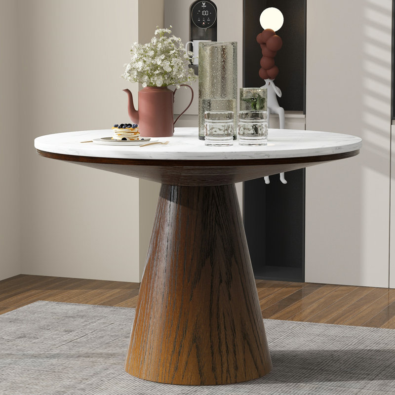 Ignotas Round 46.52'',Dining table,Kitchen table,Pedestal dining table with wood frame INCOMPLETE 
