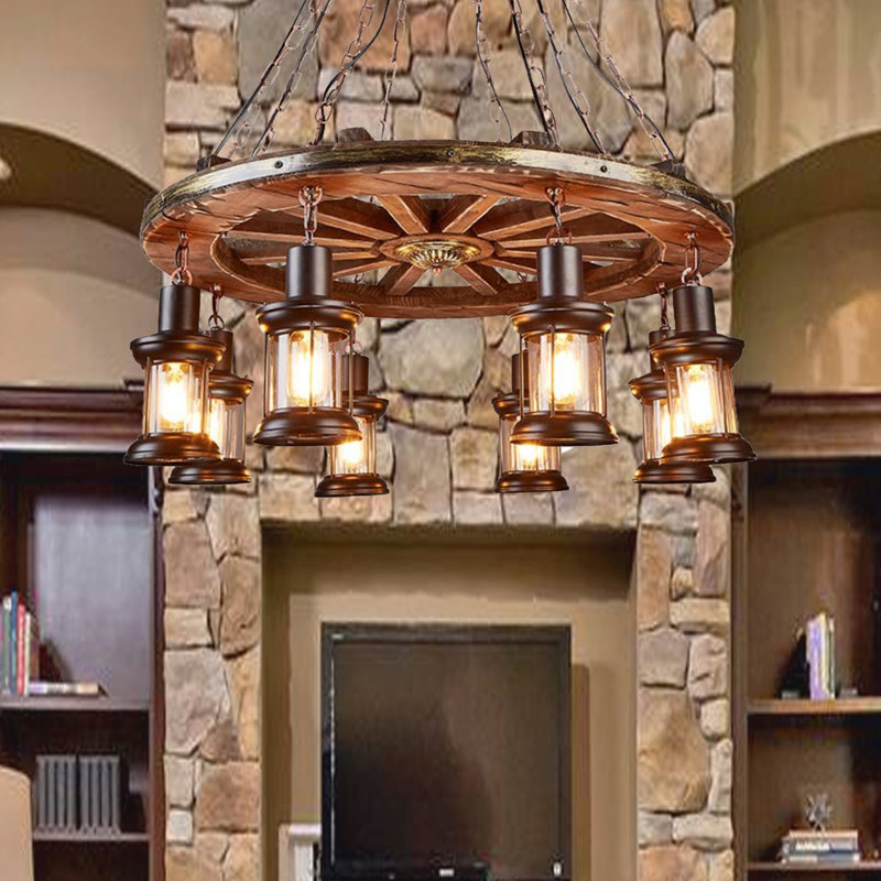 Lencautan 8 - Light Dimmable Wagon Wheel Chandelier