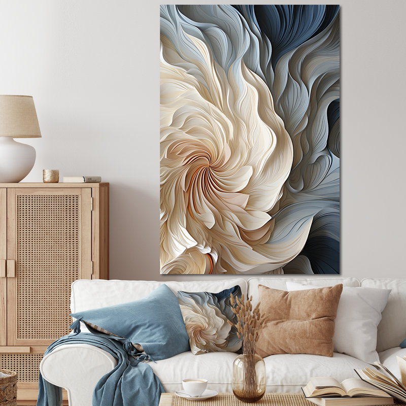 white and blue feather spiral ii - abstract geometric canvas print wall art