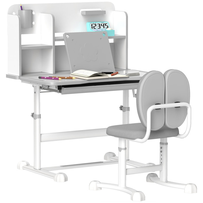 Height Adjustable Kids Desk and Chair Set w/ Reading Rack