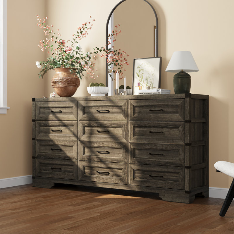 12-drawer dresser with rustic design