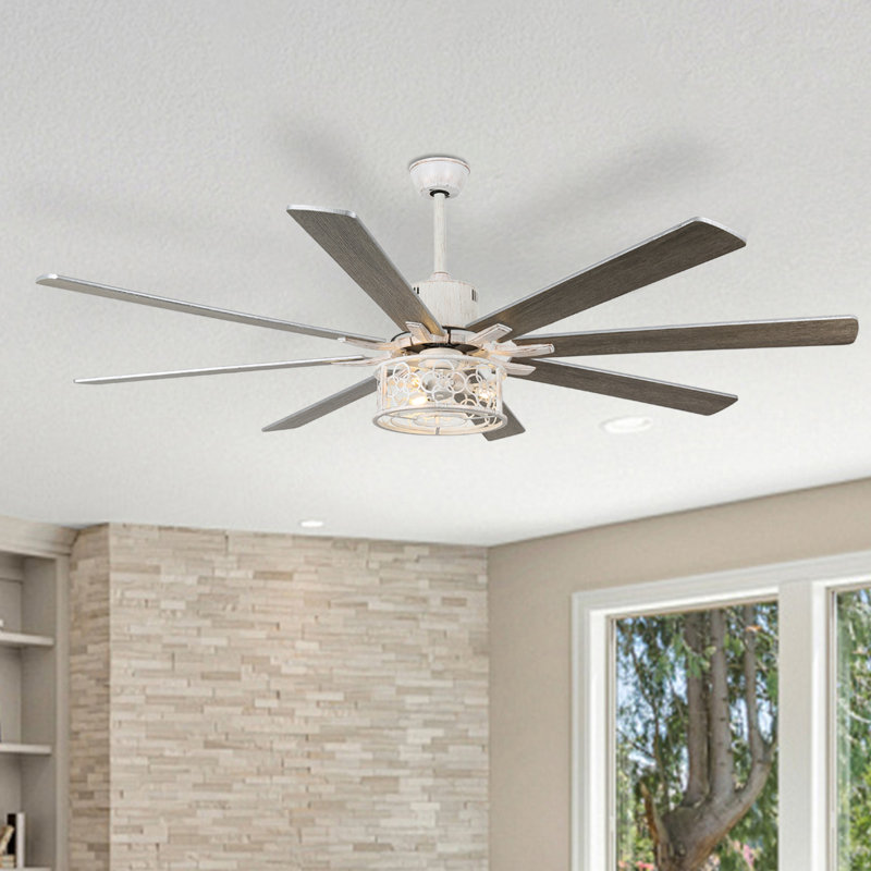 72 Inch Industrial Caged Ceiling Fan with Remote, Silent DC Motor Ceiling Fan with Light for Dining Room