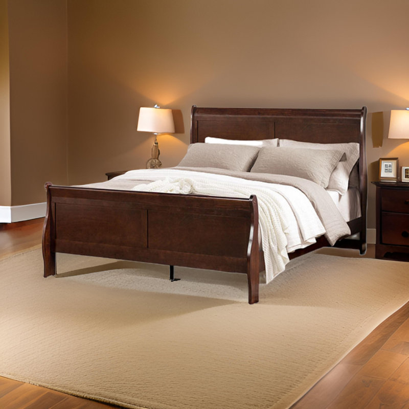 Ryla Bed, Sleigh Panel Headboard, Classic Solid Wood
