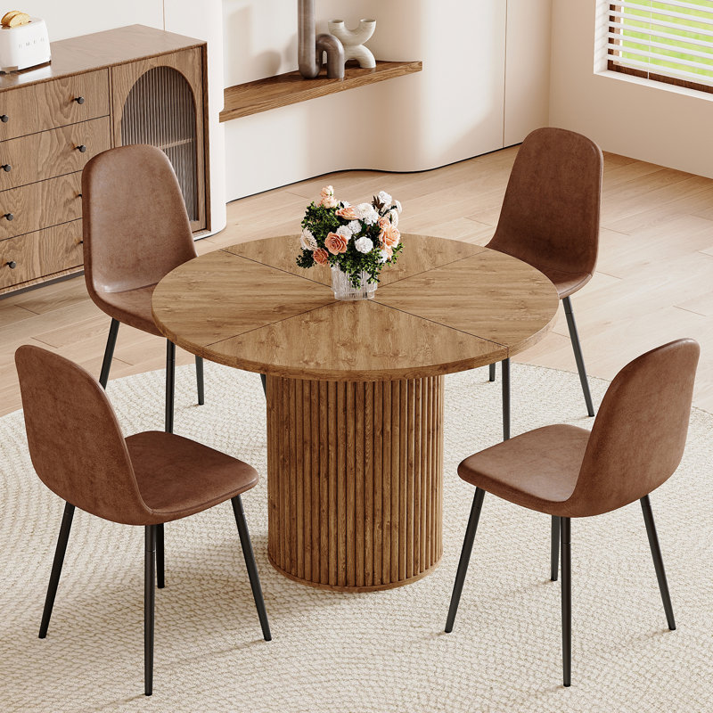 42\"L Round Mordern Pedestal Fluted Dining Table Set For 4-6 With 34.5\" Dining Chair SIMILAR 