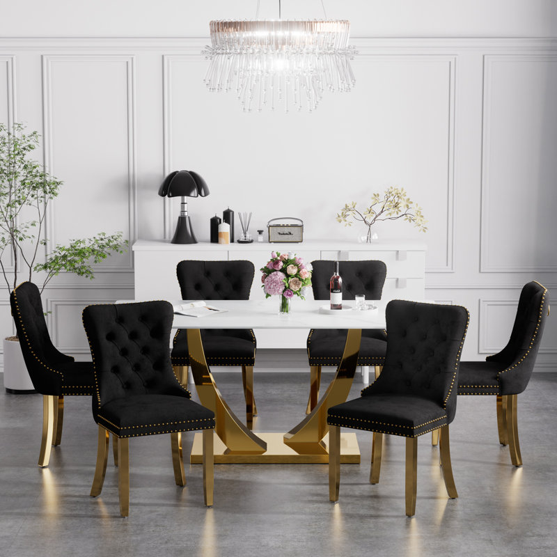 (Chair Only) Hoppus 6 - Person Pedestal Dining Set