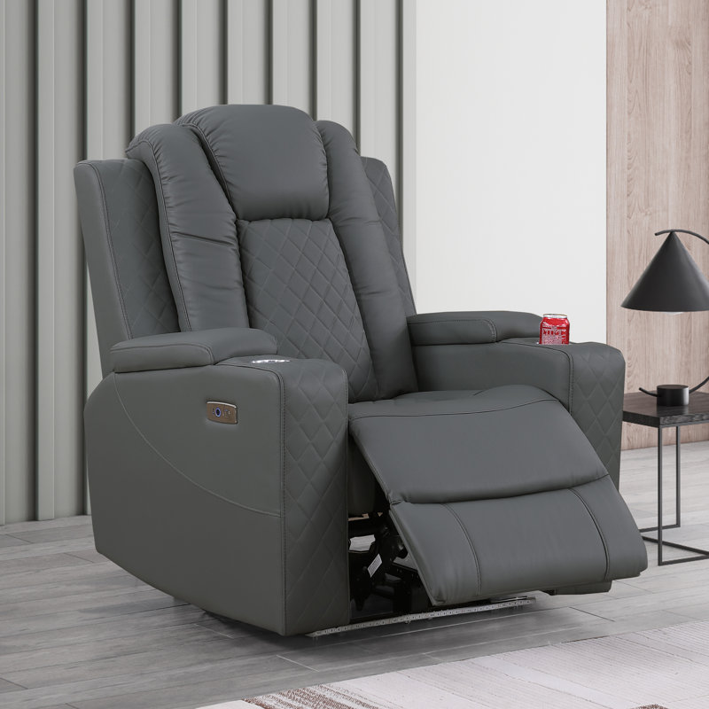Tiertza Leather Power Recliner Chair With Hidden Storage, LED Light, Cup Holder