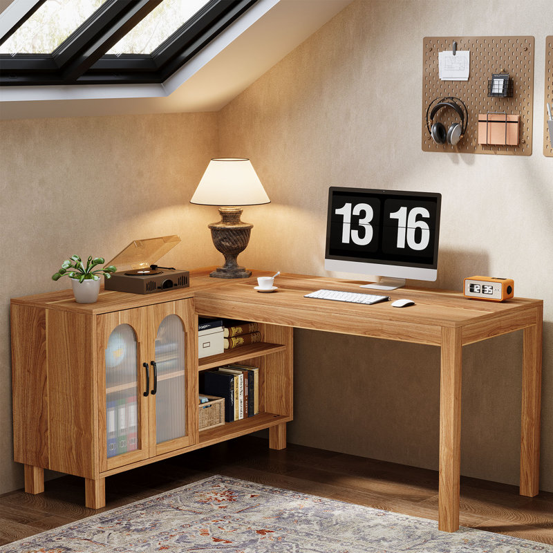 L Shaped Desk With Storage Cabinet, 59 Inch Corner Computer Desk Home Office Desk