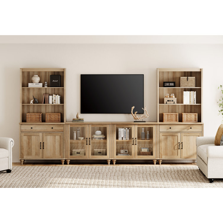 ( incomplete) Scarlett Entertainment Center With Bookshelves For Tvs Up To 75\", Farmhouse Wall Unit TV Stand With Glass Doors & Drawer , Bedroom & Home Theater