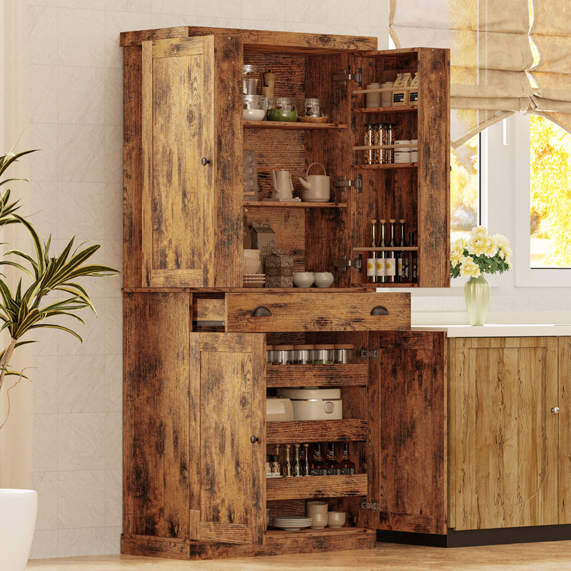 kitchen pantry cabinet with sliding storage rack and 6 hanging shelves