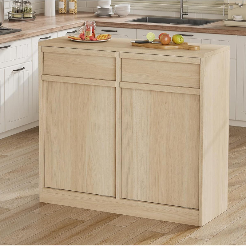 Wooden Handle Trash Bin Cabinet