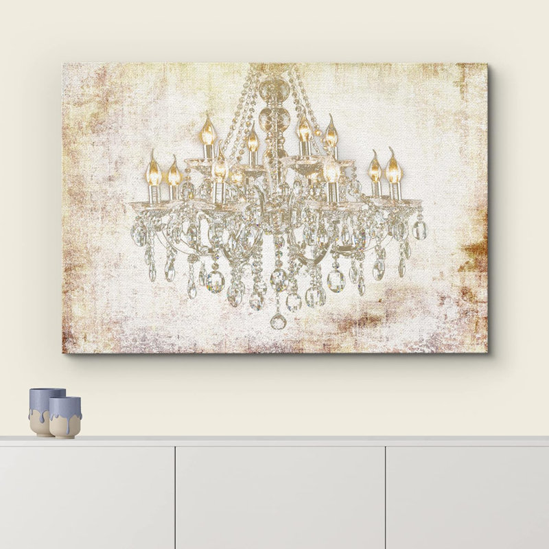 Bright Gold Crystal Glam Chandelier Light Pictures Large Vintage Décor Framed Canvas Print Wall Art