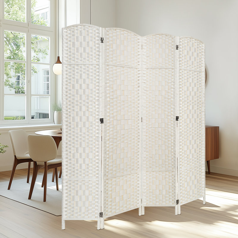 elmina 6 ft folding room divider privacy screen home decor diamond weave fiber double hinges