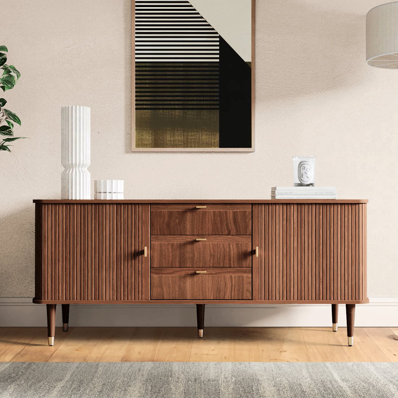 Corrigan Studio Mandea 63" Wood Sideboard with 3 Drawer Mid Century Modern