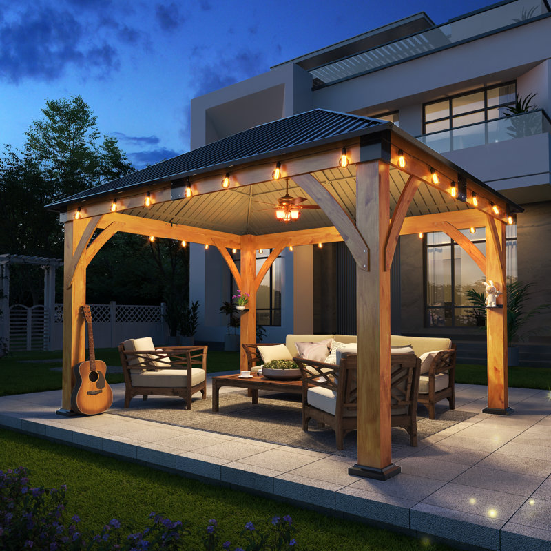 (Box 1/4) Outdoor Spruce Wood Hardtop Gazebo, Heavy-Duty Galvanized Steel Gazebo for Patio, Deck, Backyard, Lawn, and Garden