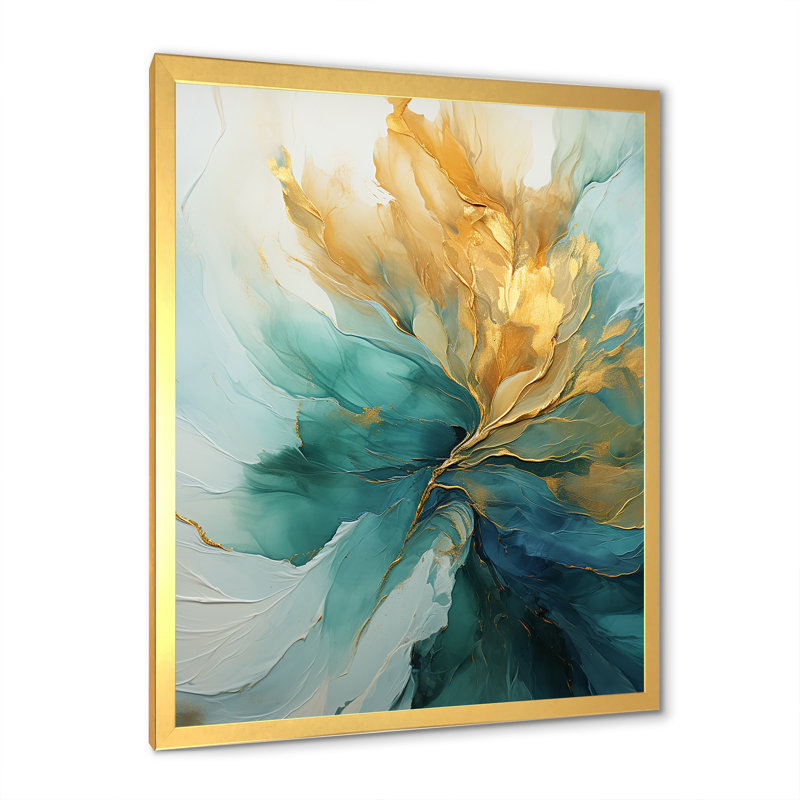 Gold And Teal Aurora Harmony - Abstract Spirals Wall Art 44" H x 34" W x 1.5" D