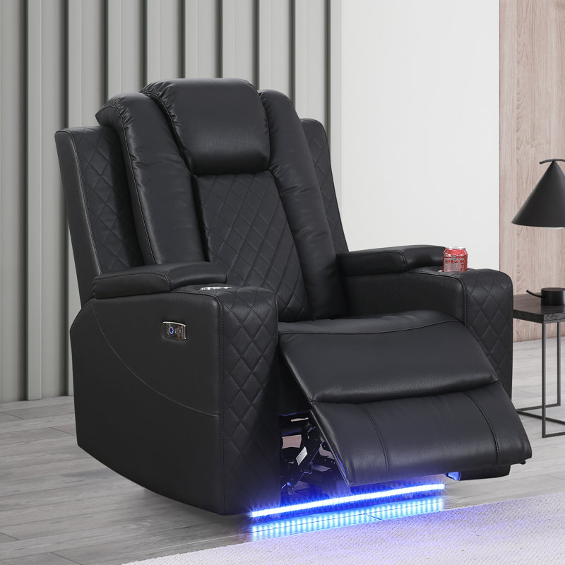 (Box 1/3) Tiertza Leather Power Recliner Chair With Hidden Storage, LED Light, Cup Holder