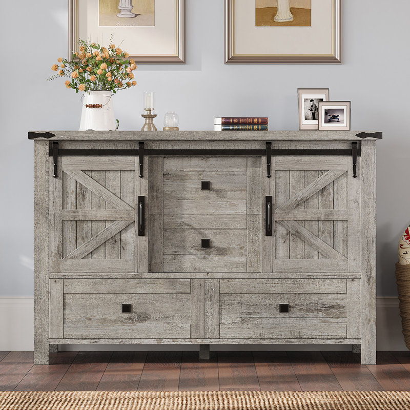 Dreavyn 47\" Farmhouse Dresser with Sliding Barn Doors,4 Drawers,2Cabinets INCOMPLETE 