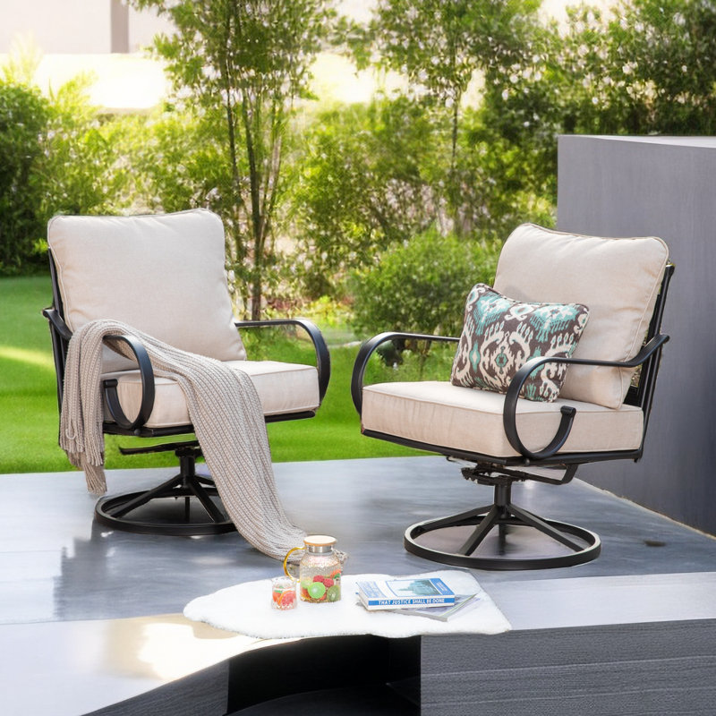 Arriona Swivel Patio Lounge Chair with Cushions (Set of 2)