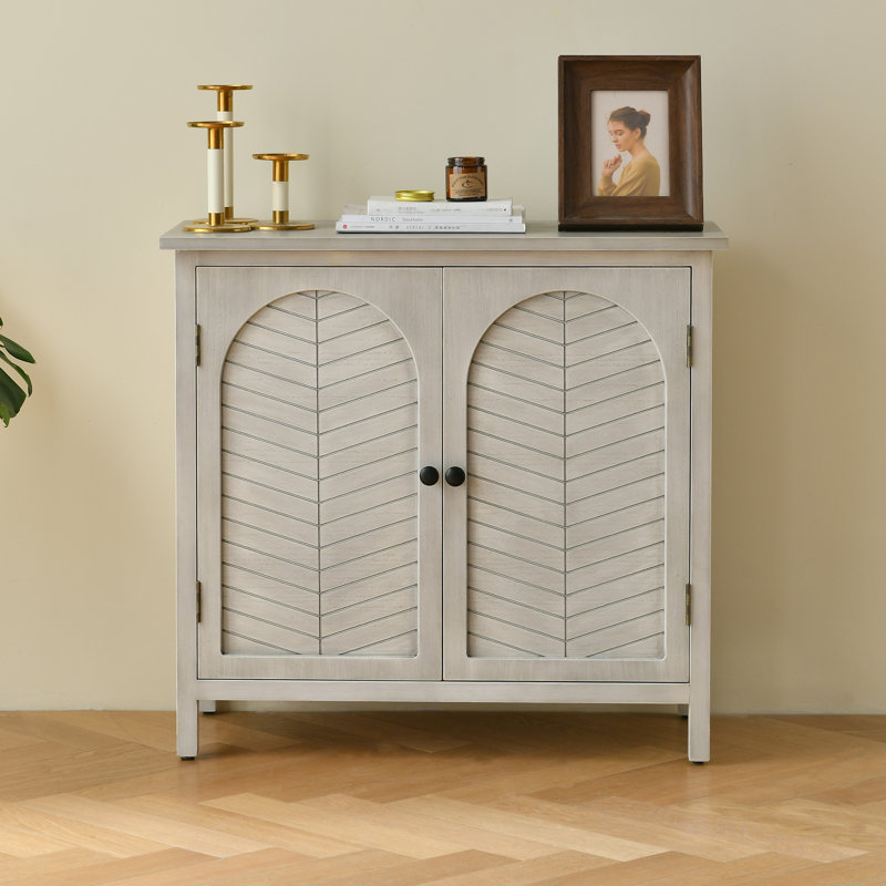 Marckson Exclusive Crafted Gray Finish Unique 2-Door Cabinet Blending Elegance with Practicality INCOMPLETE 