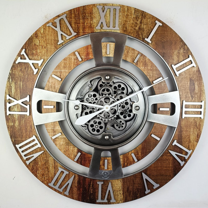 wall clock 36" oversized for living room decor with real moving gears england collection