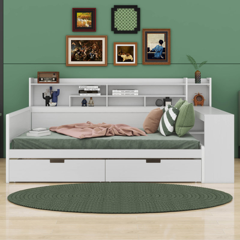 Vrishin Wooden Full Size Multi-functional Bed with Two Storage Drawers and Study Desk INCOMPLETE 