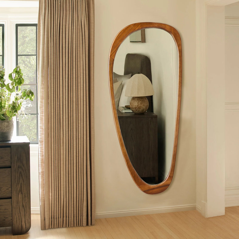asymmetrical wood framed accent wall mirror