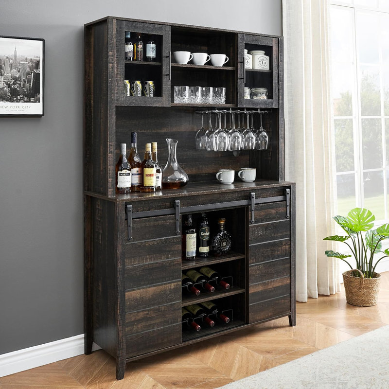 70'' tall farmhouse coffee bar cabinet, kitchen hutch storage with sliding barn door, kitchen buffet with wine rack, glass holder, wine bar cabinet for dining room, living room
incomplete 