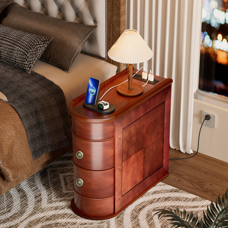 Solid Wood End Table With Charging Station